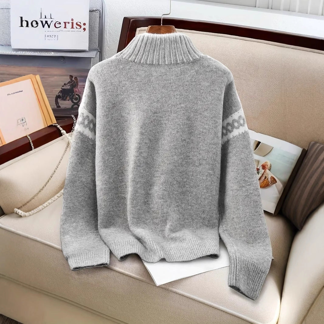 Women'S Turtleneck Contrast Color Loose Pullover