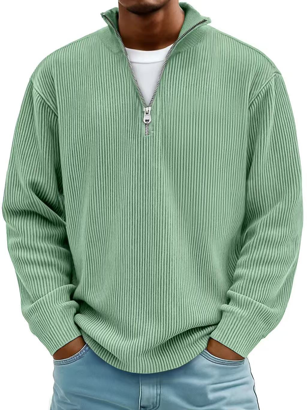 Casual Ribbed Stand Collar Zipper Corduroy Long Sleeve