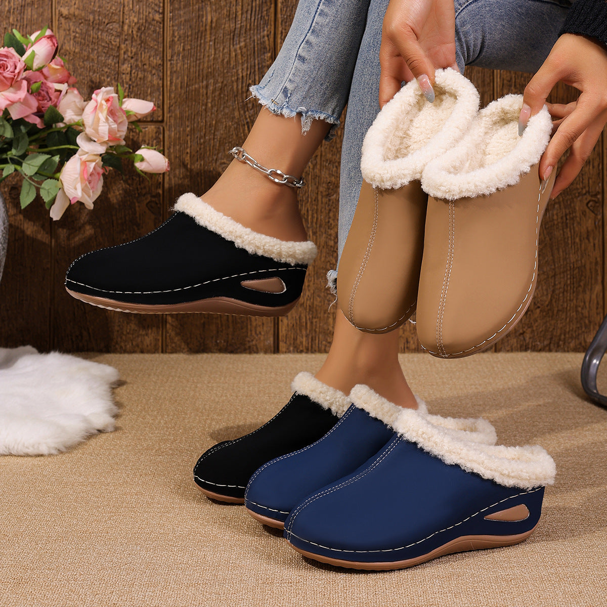 Liva™ – Warme Gefleeceerde Slip-On Comfort Sandalen