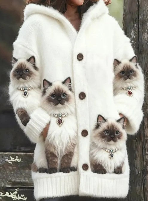 Noa™ | Zachte Retro Animal Art Flanellen Cardigan