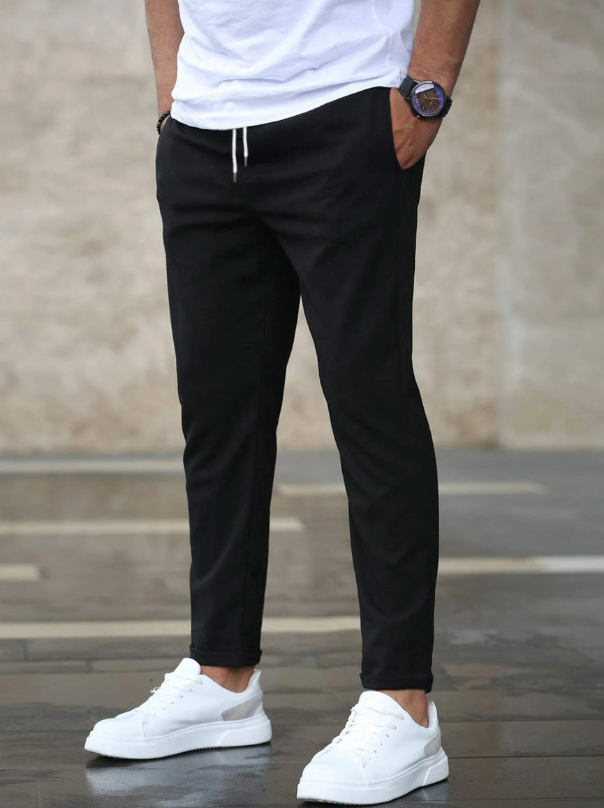 Men'S Casual Pants with Pockets Fashion Slim Fit Drawstring Trousers