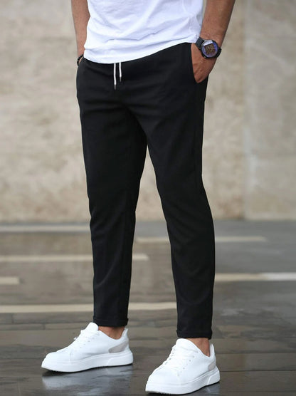 Men'S Casual Pants with Pockets Fashion Slim Fit Drawstring Trousers