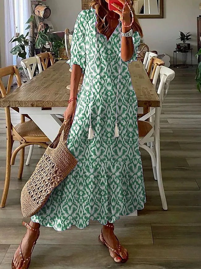 Liva™ | Elegante Fluwelen Bloemen Maxi Jurk