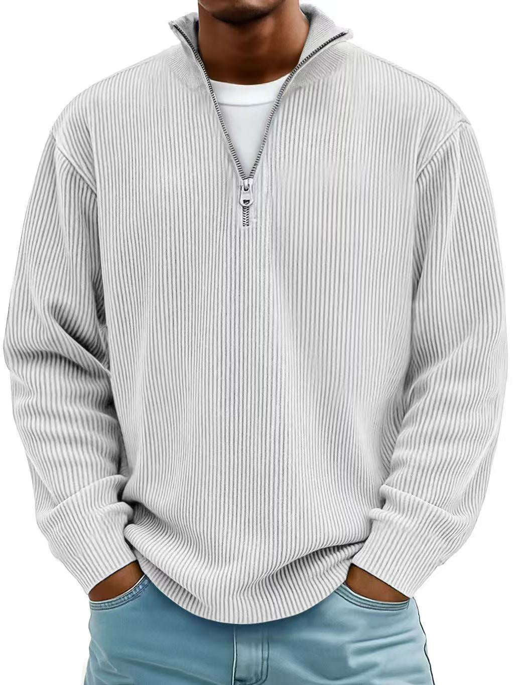 Casual Ribbed Stand Collar Zipper Corduroy Long Sleeve