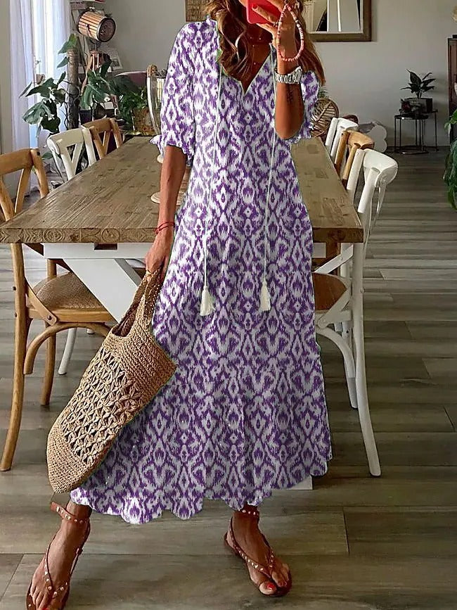 Liva™ | Elegante Fluwelen Bloemen Maxi Jurk