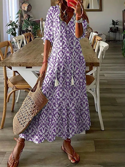 Liva™ | Elegante Fluwelen Bloemen Maxi Jurk