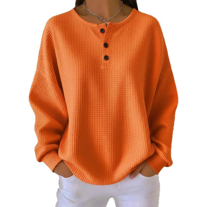 Fashion round Neck Waffle Solid Color Pullover Loose Top