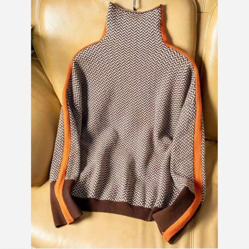 Loose Contrast Color Sleeve Full Imitation Wool Turtleneck Female Autumn and Winter
