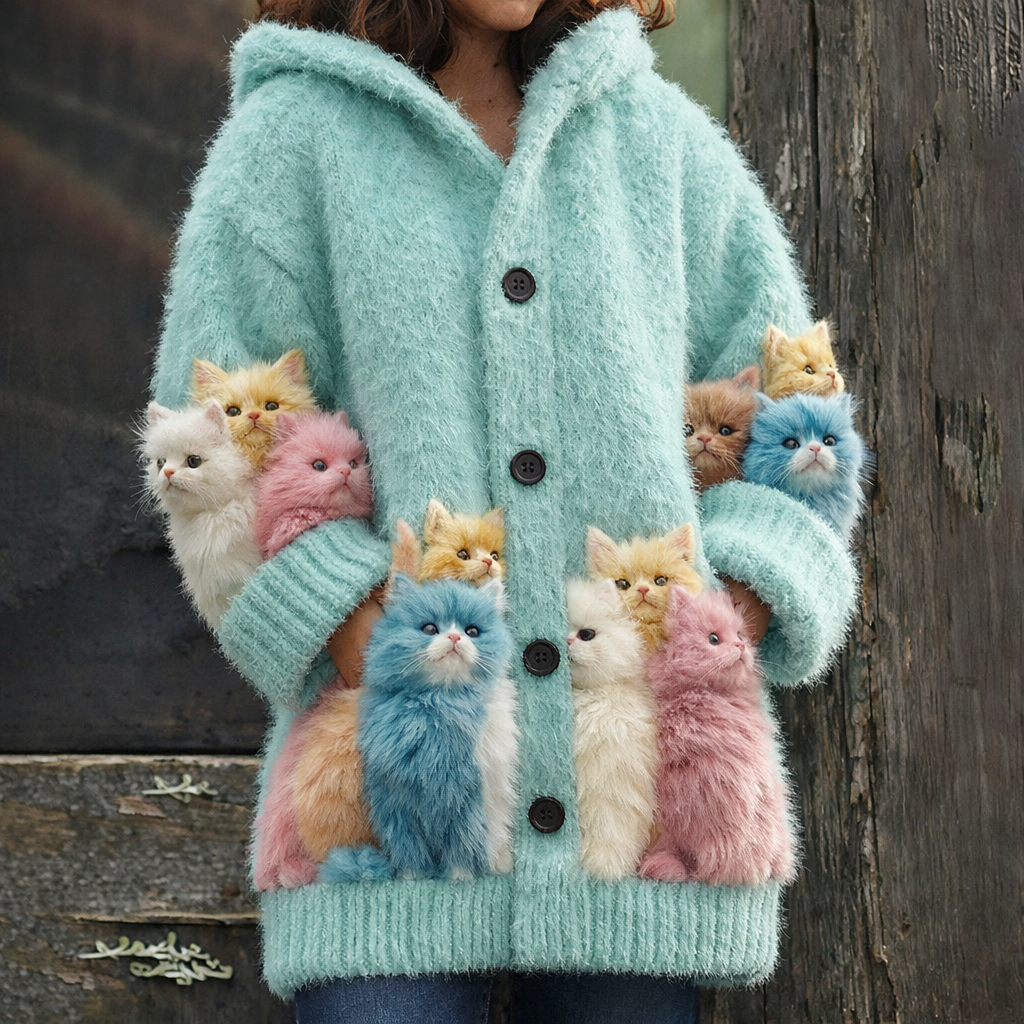 May™ | Zachte Retro Animal Art Flanellen Cardigan