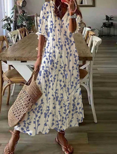 Liva™ | Elegante Fluwelen Bloemen Maxi Jurk