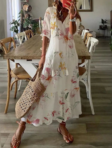 Liva™ | Elegante Fluwelen Bloemen Maxi Jurk