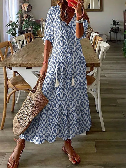 Liva™ | Elegante Fluwelen Bloemen Maxi Jurk