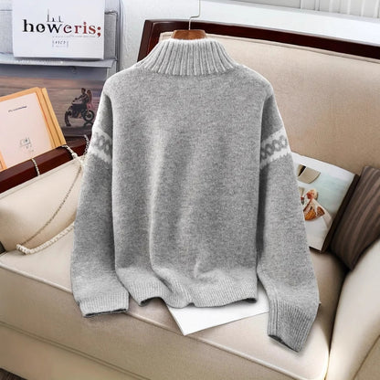 Women'S Turtleneck Contrast Color Loose Pullover