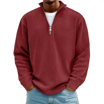 Casual Ribbed Stand Collar Zipper Corduroy Long Sleeve