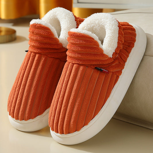 Winter Plush Home Shoes Fashion Solid Color Stripes Floor Bedroom Slippers Indoor Outdoor Garden Shoes for Women Men Couples