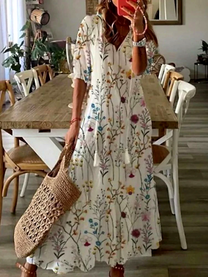 Liva™ | Elegante Fluwelen Bloemen Maxi Jurk