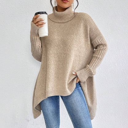Irregular Turtleneck Sweater Winter Loose Long Sleeve Knitted Tops Leisure Warm Pullover Sweater Women'S Clothing